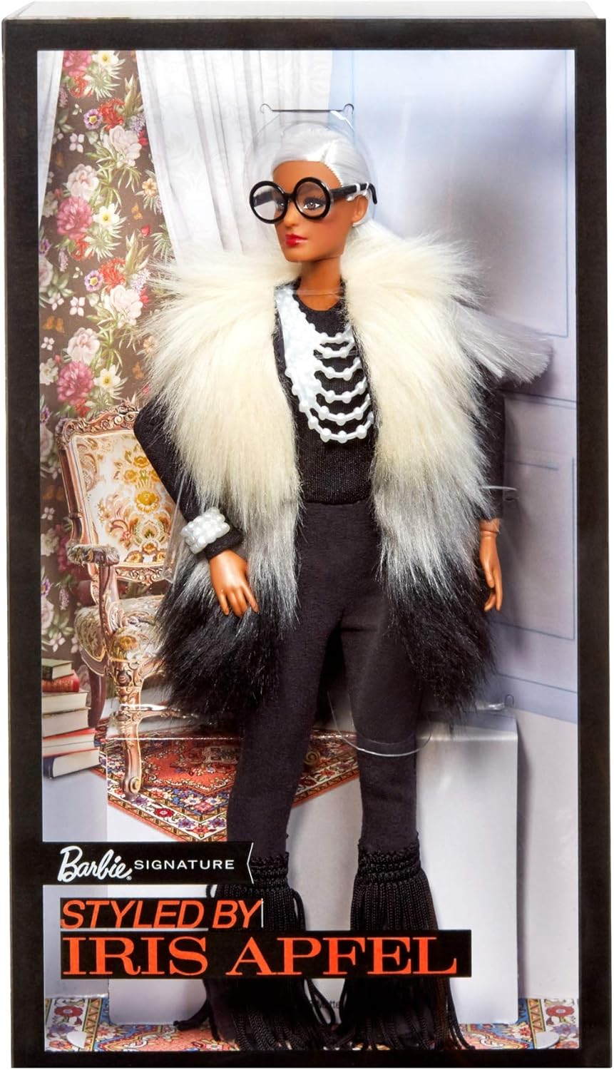 Muñeca Barbie Coleccionista Estilizada por Iris Apfel con Chaleco y Accesorios