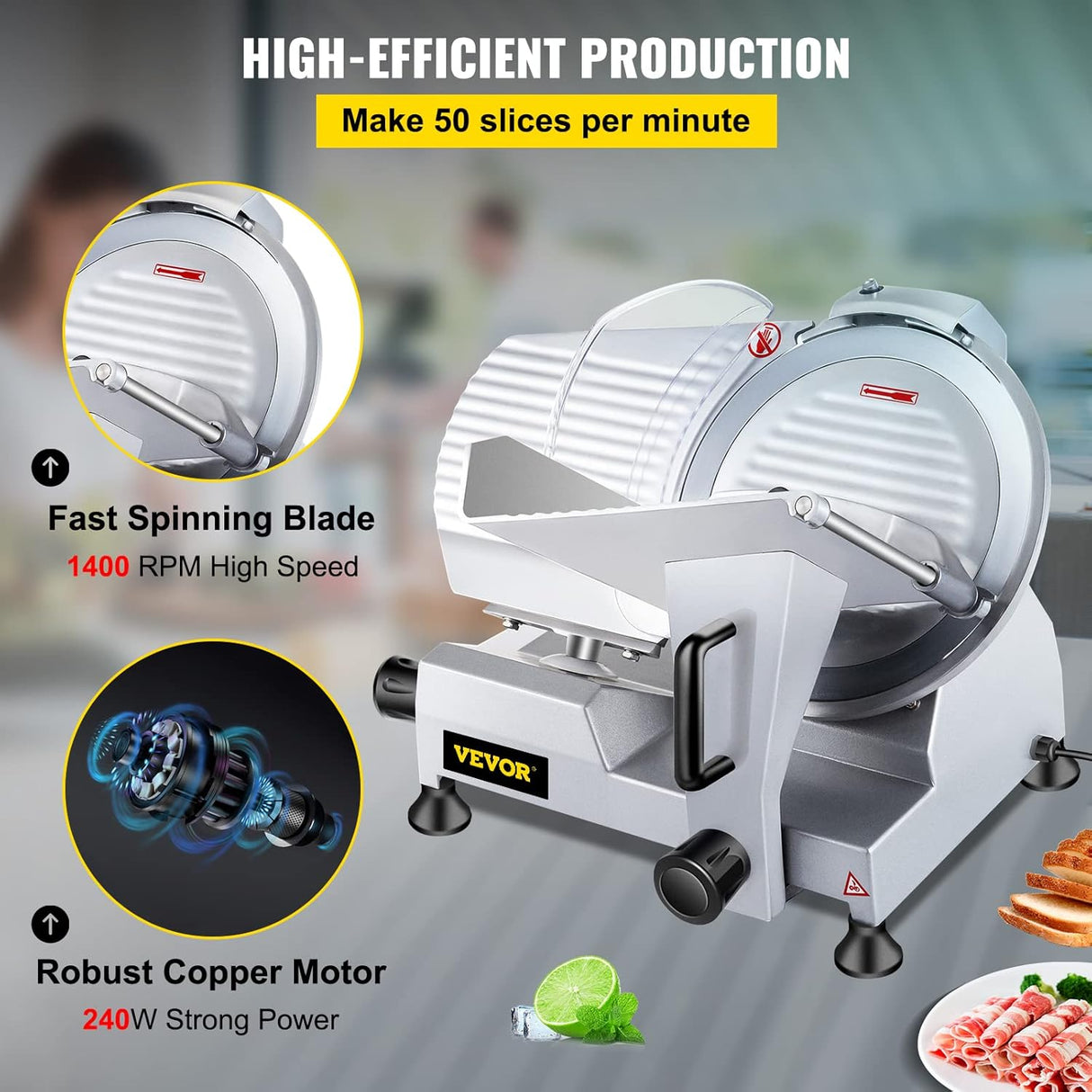 Cortadora de carne VEVOR 10 240W, acero, semi-automática 10IN-240W