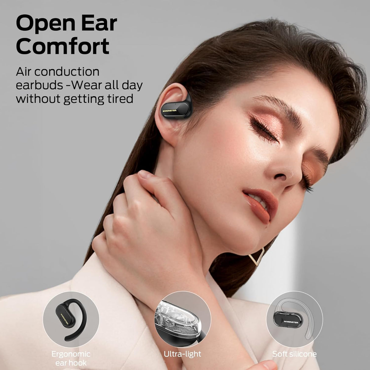 Auriculares Monster Open Ear AC312, Bluetooth 5.4, 32H Playtime