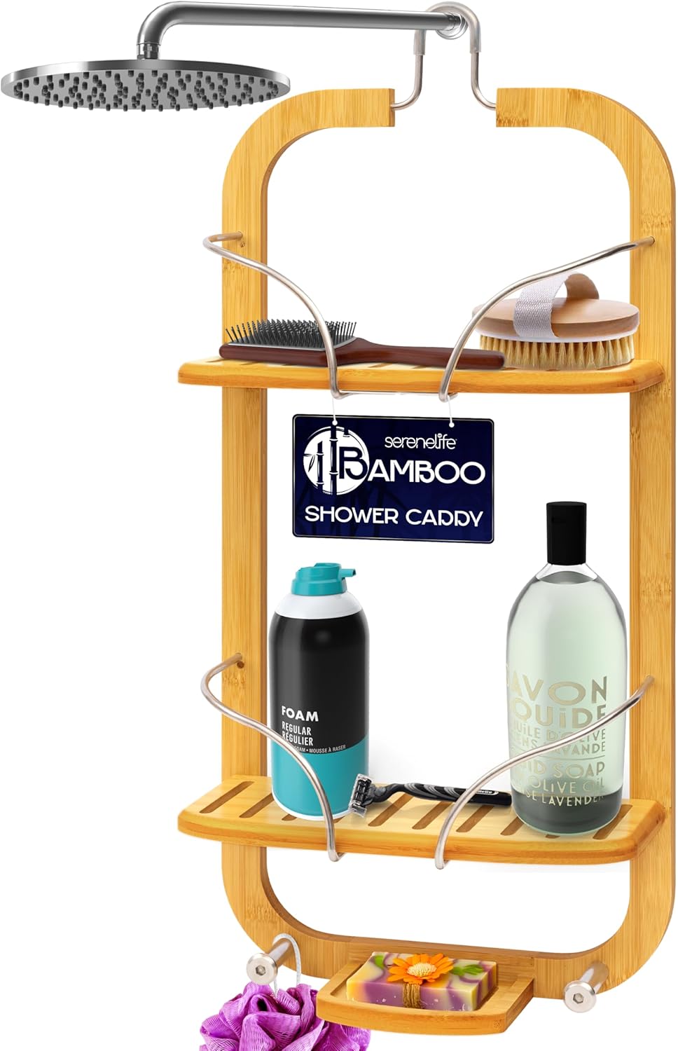 SereneLife Organizador colgante bambú para ducha 3 niveles