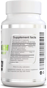 Suplemento Ashwagandha KSM 66 con Extracto de Pimienta Negra