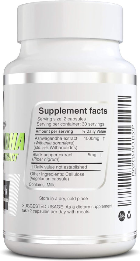 Suplemento Ashwagandha KSM 66 con Extracto de Pimienta Negra