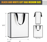 YUEYANG Bolsas de regalo medianas en blanco y negro, paquete de 10 bolsas de regalo de 8 x 4.25 x 10.5 pulgadas con asas de cinta para bodas, cumpleaños, vacaciones, venta al por menor, tienda,