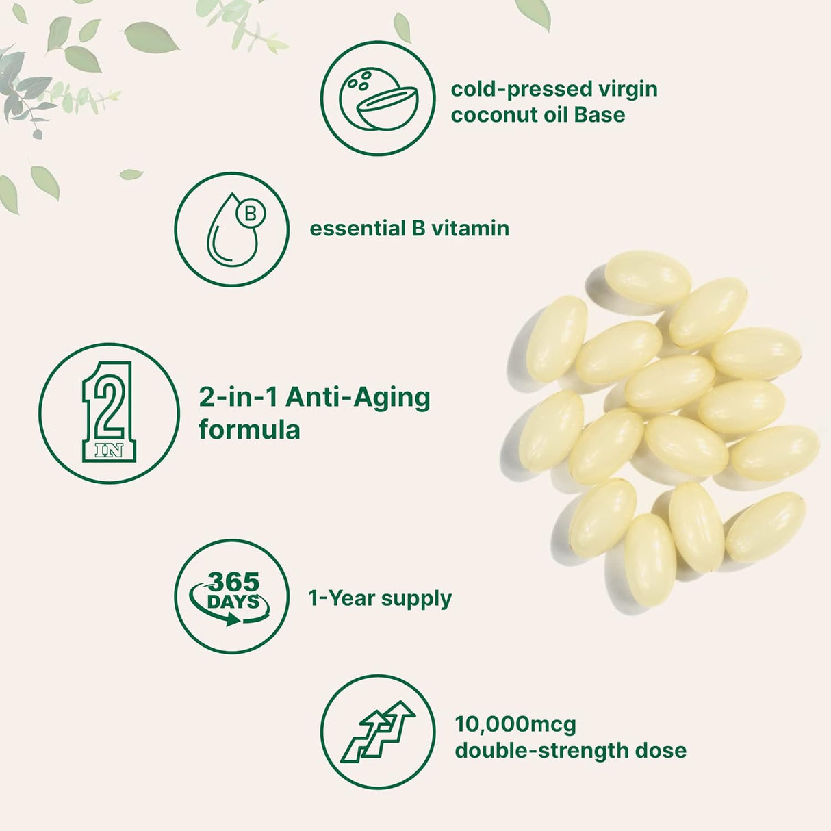 Suplemento Biotin 10,000mcg con ácido hialurónico 25mg  365u