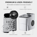 Máquina de Hielo Portátil, Autolimpiante, 26lbs/24h, Silver