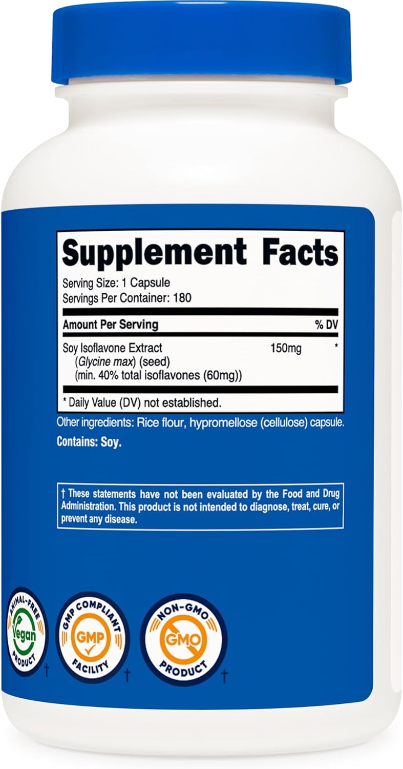 Isoflavonas de Soja Nutricost 150mg, 180 Cápsulas Veganas