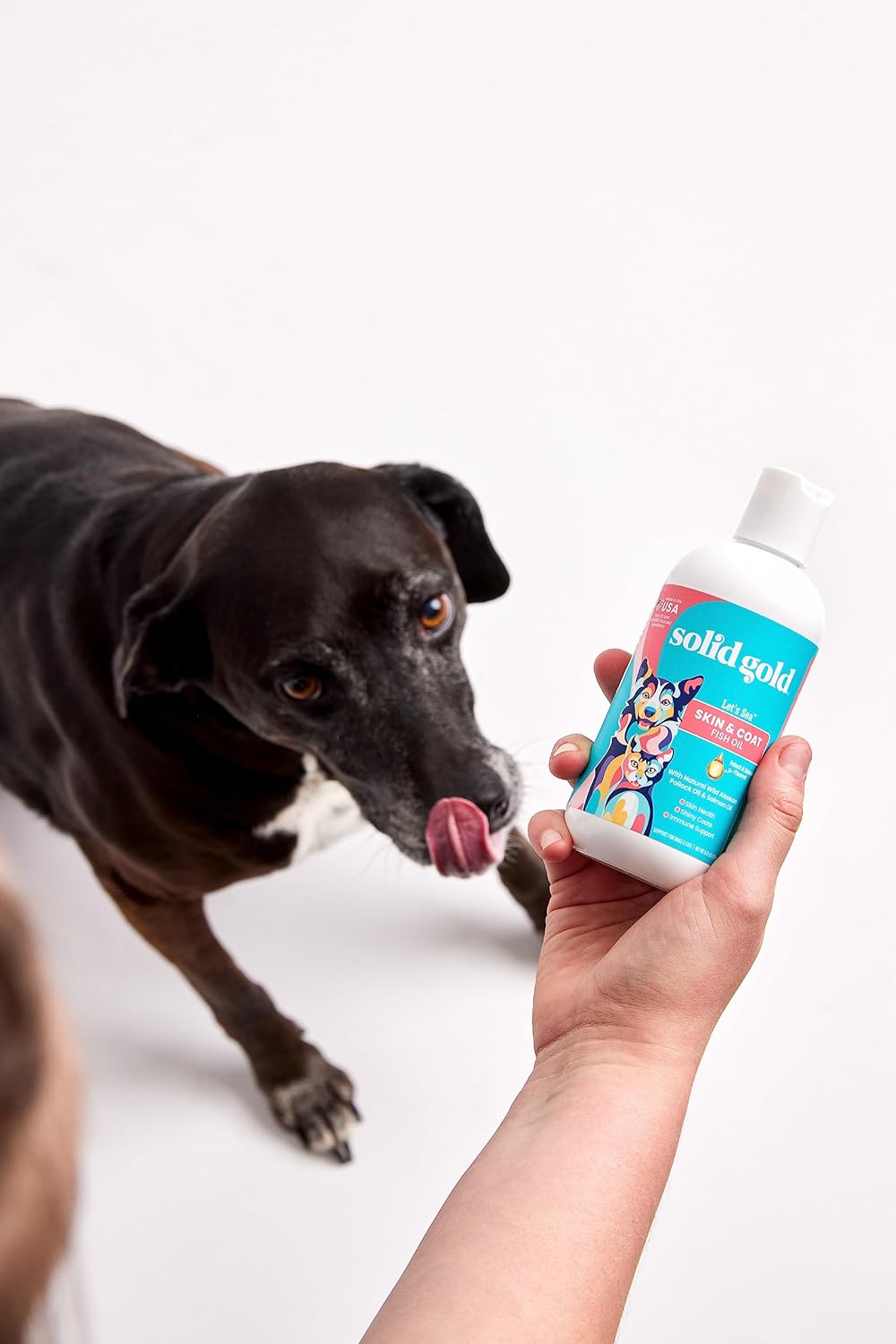 Solid Gold Aceite de pescado para perros y gatos – Aceite de salmón salvaje de Alaska para apoyo de la piel y el pelaje de perros – Mezcla de aceite de abadejo Omega 3 y ácidos grasos con EPA y DHA