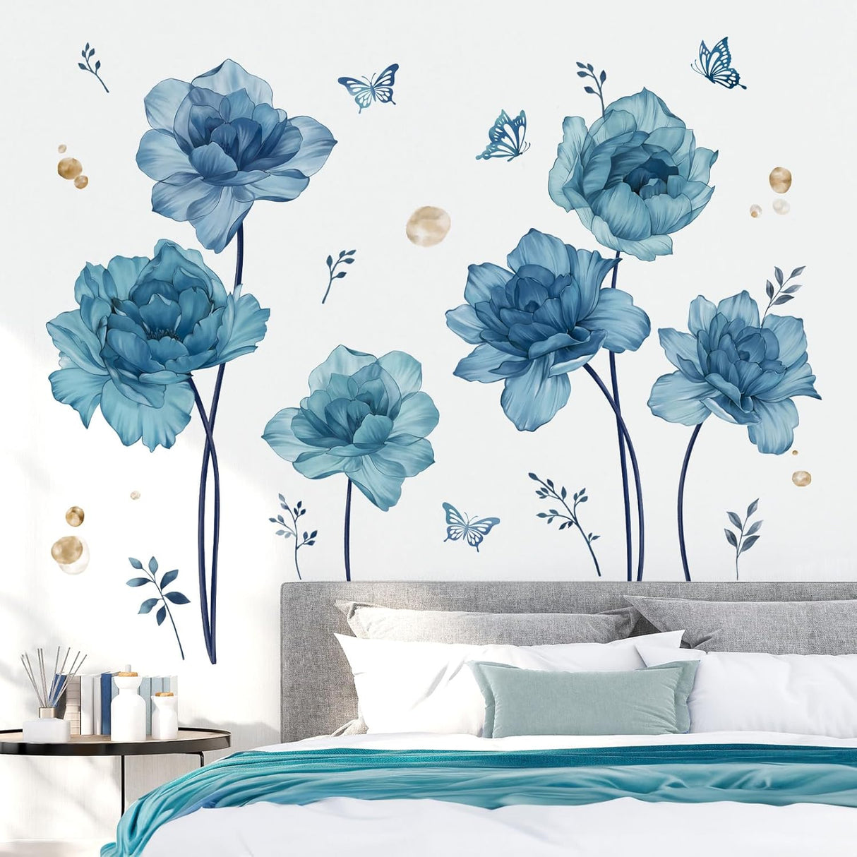Pegatinas de Pared Florales Wondever, Piones y Mariposas, Modelo Floral