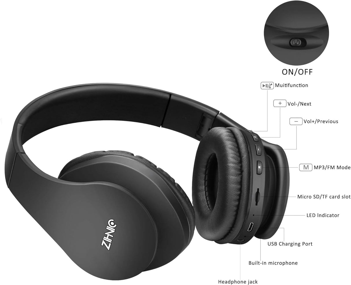Auriculares ZIHNIC Bluetooth Inalámbricos, Plegables, FM, SD/TF