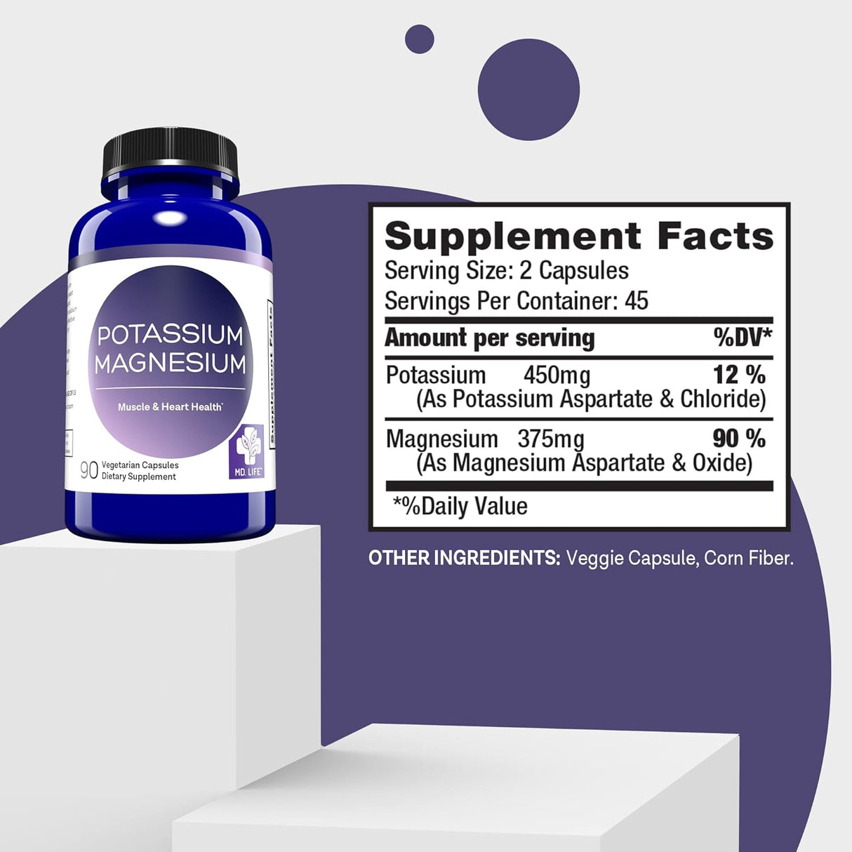 Suplementos Alimenticios de magnesio y potasio 90 cápsulas
