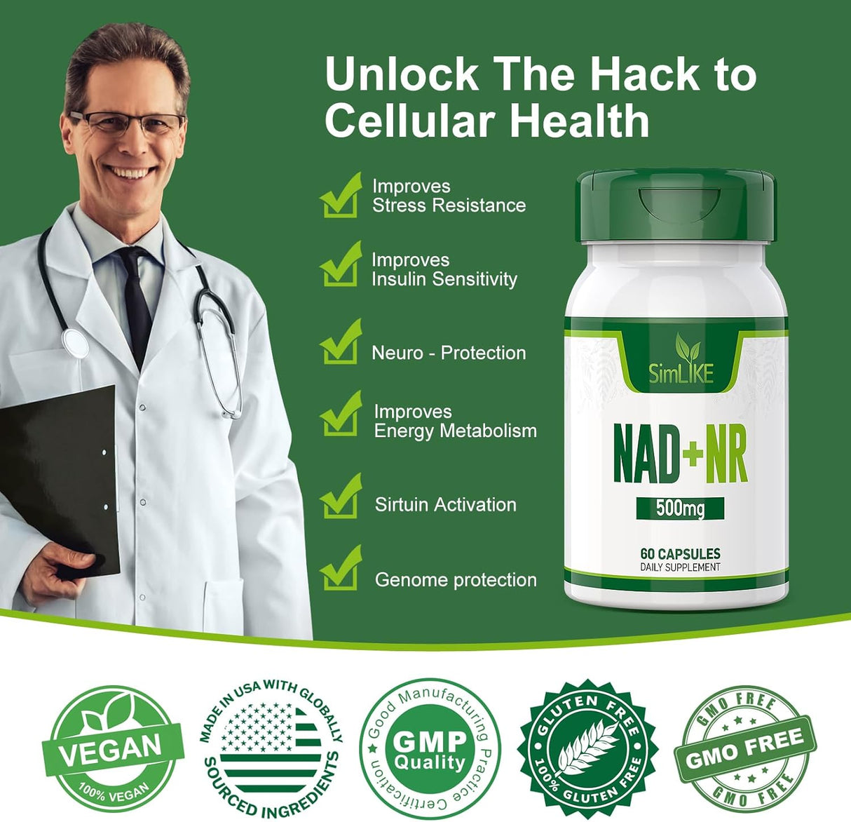 Suplemento Ribosida de nicotinamida NAD+con  resveratrol