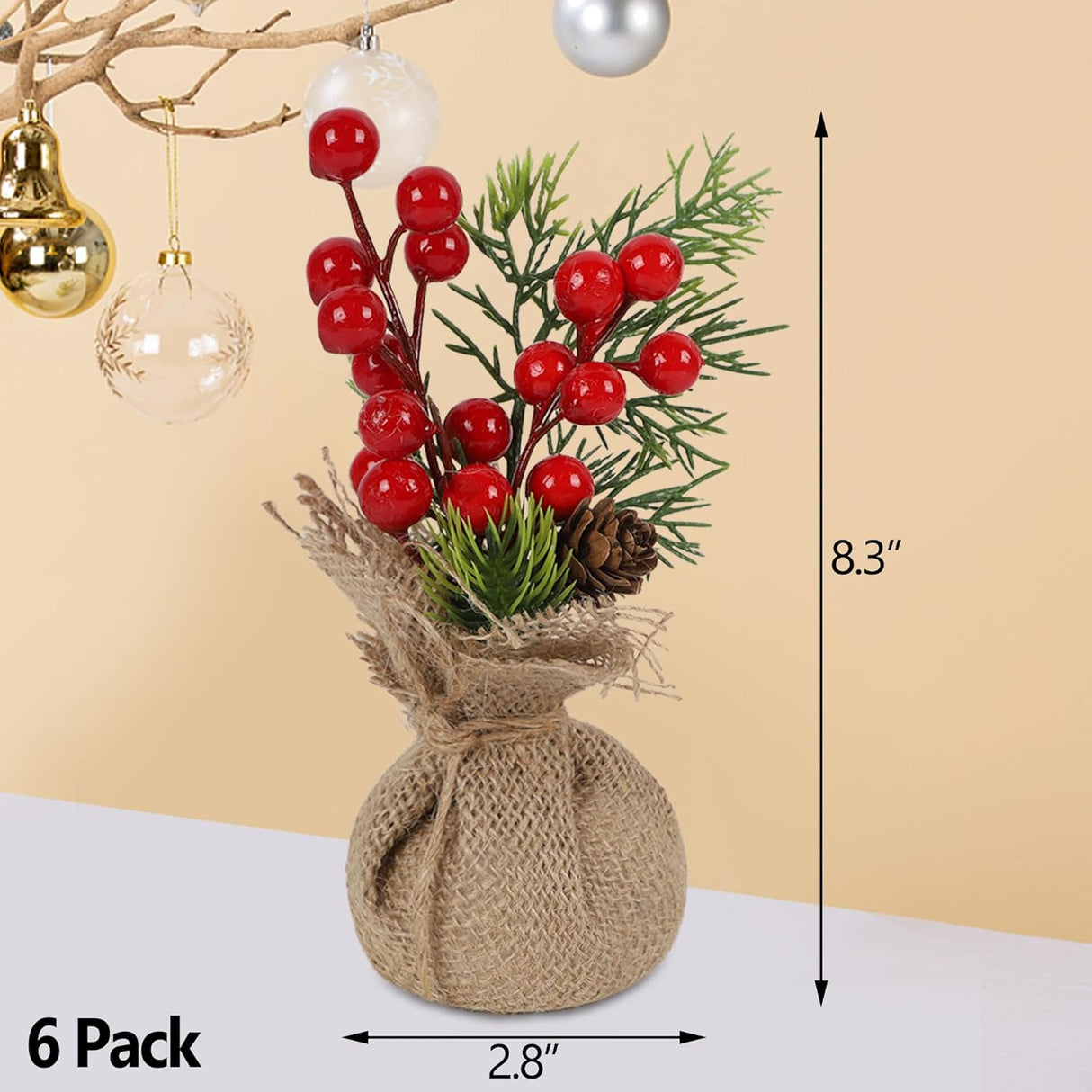 Árboles de Navidad Mini 8 winemana, 6 Pcs, Decoración Mesa