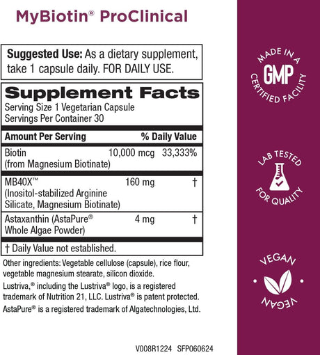 Purity Products MyBiotin ProClinical, cabello más grueso y combate arrugas MB40X