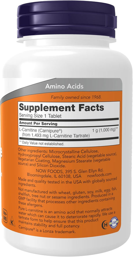 L-Carnitina 1000 mg NOW Foods, Apoyo Fitness, 50 Tabletas