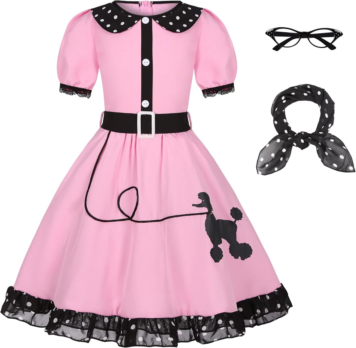 Disfraz Poodle para Niñas, Con Scarf de Lunares, Modelo 50s