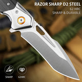 Cuchillo de bolsillo para hombre, plegable con acero D2