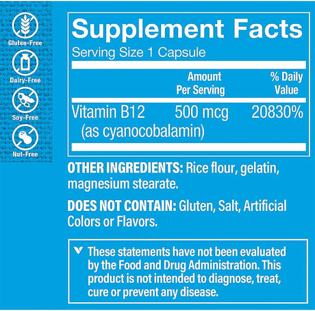 The Vitamin Shoppe Vitamina B12 500mcg Apoya de energía 100u