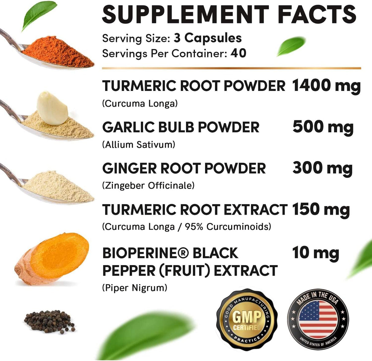 Suplementos Alimenticios de cúrcuma 4 en 1 con bioperina