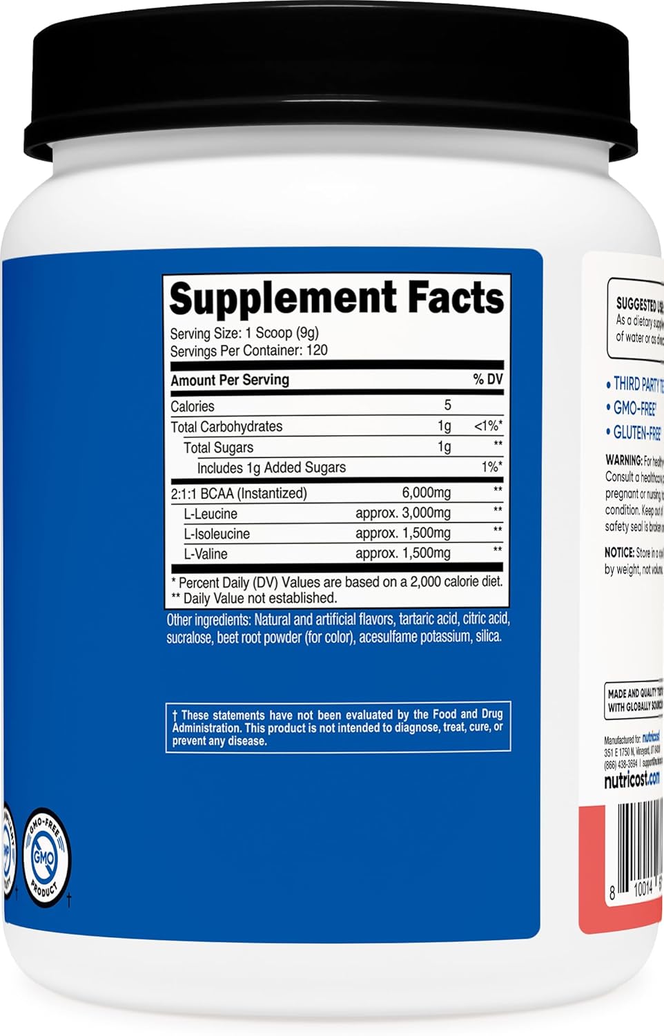 Nutricost BCAA Powder 2:1:1, Gluten Free, Non-GMO, 120 Servs