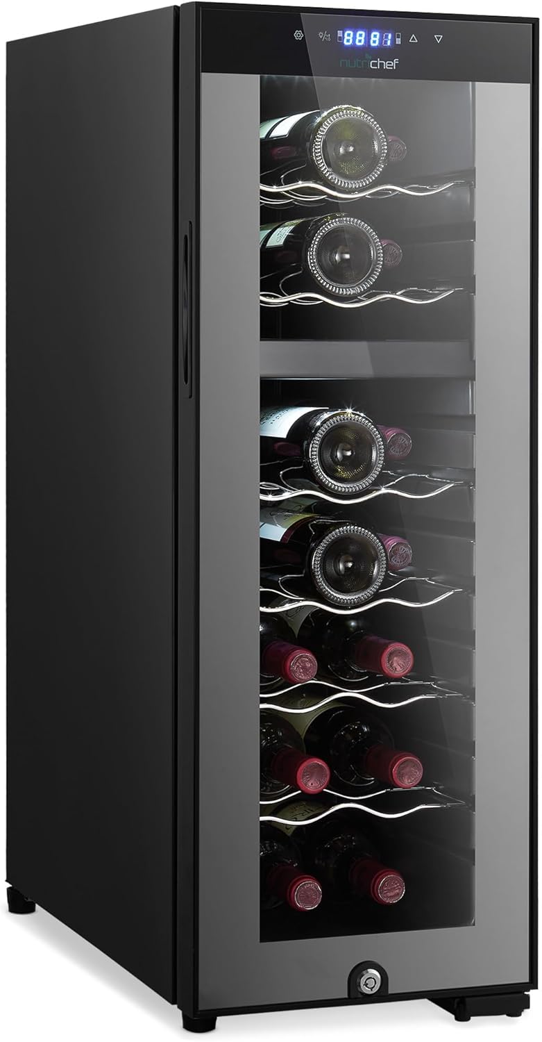 Enfriador de vino NutriChef PKCWCDS182, doble zona, 18 botellas