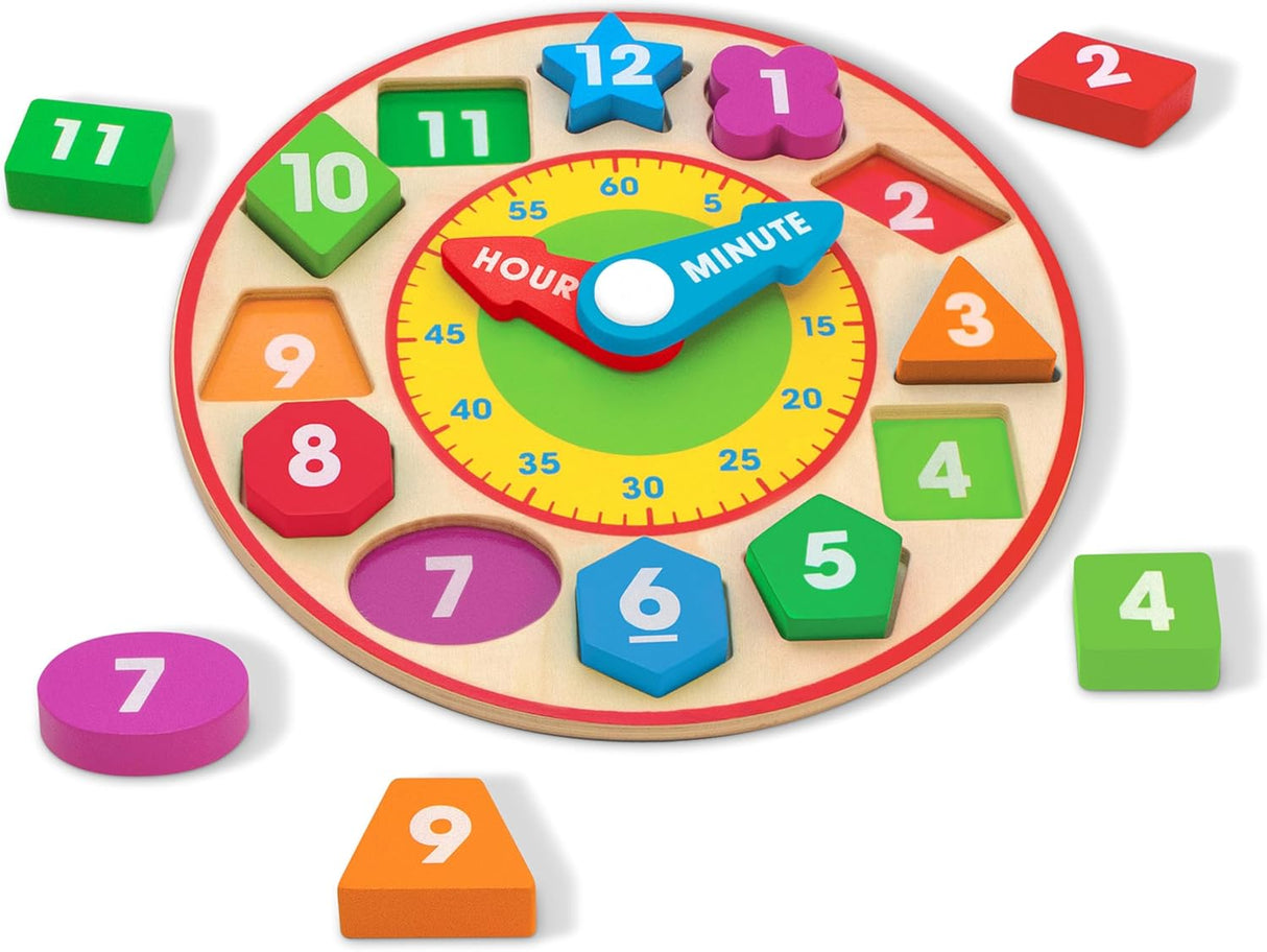 Reloj de formas Melissa & Doug - Juguete educativo de madera