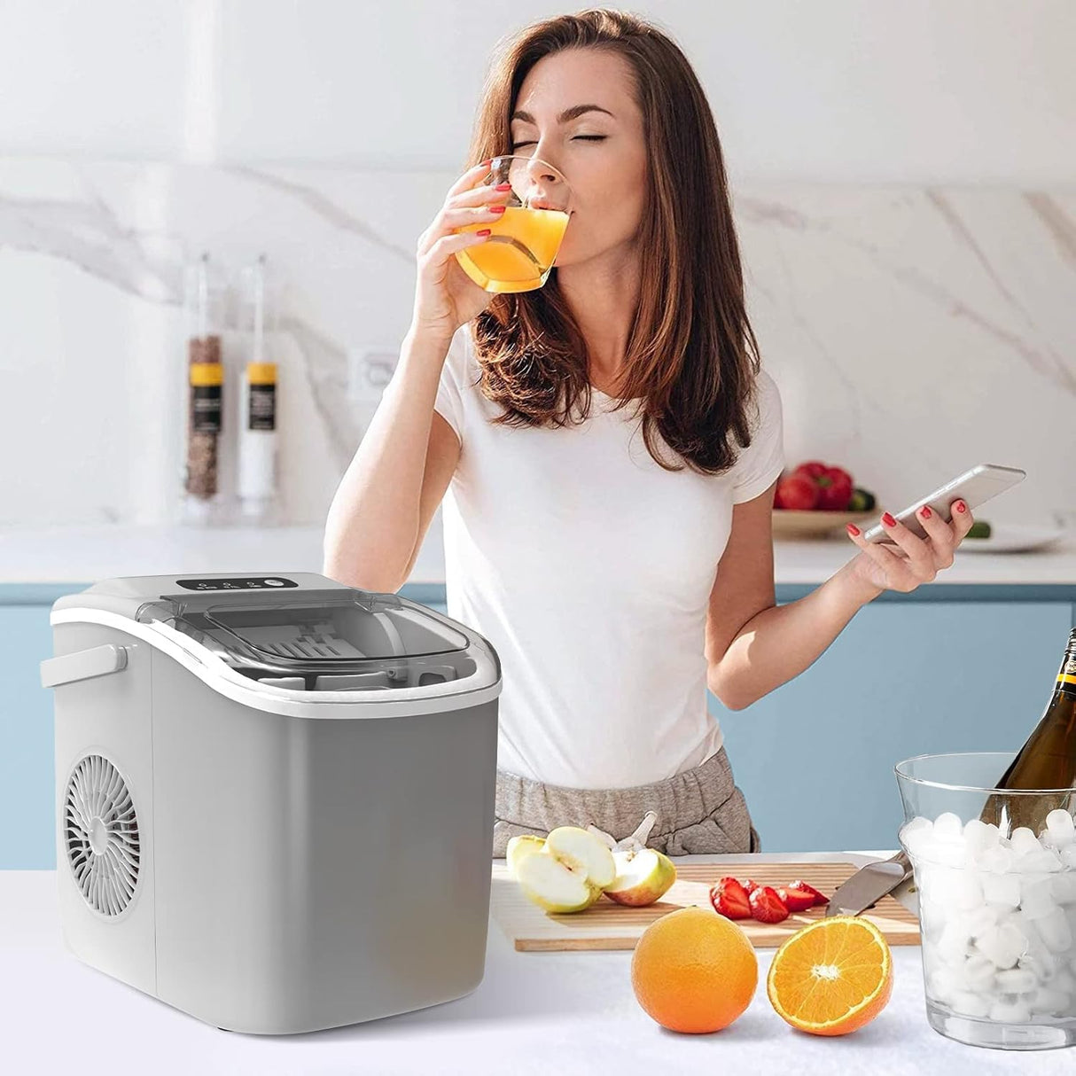 Máquina de Hielo Portátil, 26Lbs/24H, Auto-Limpieza, Modelo XYZ