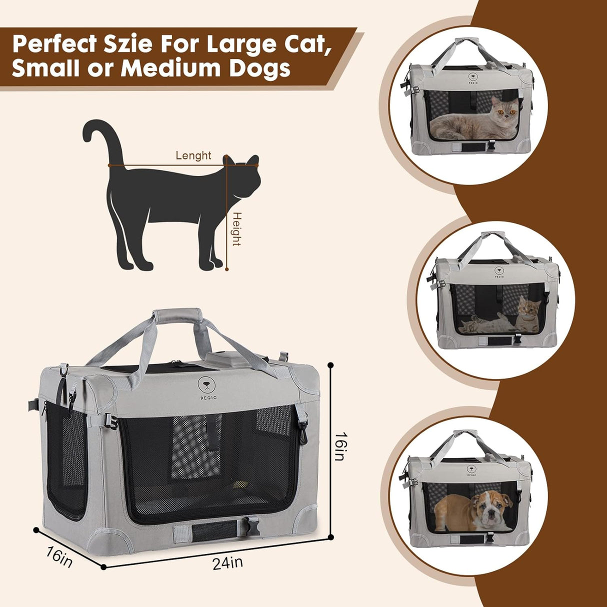 Transportadora Grande para 2 Gatos, Marca XYZ, 24x16x16