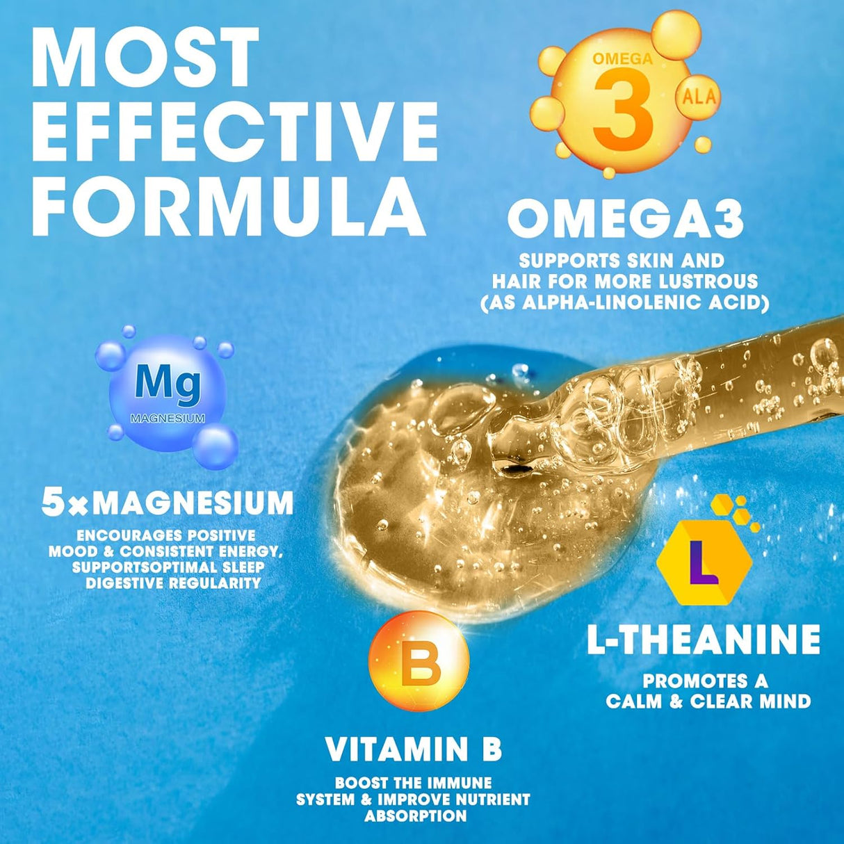 Magnesium Glycinate Líquido Calm con Omega3 y B6, 60 ml