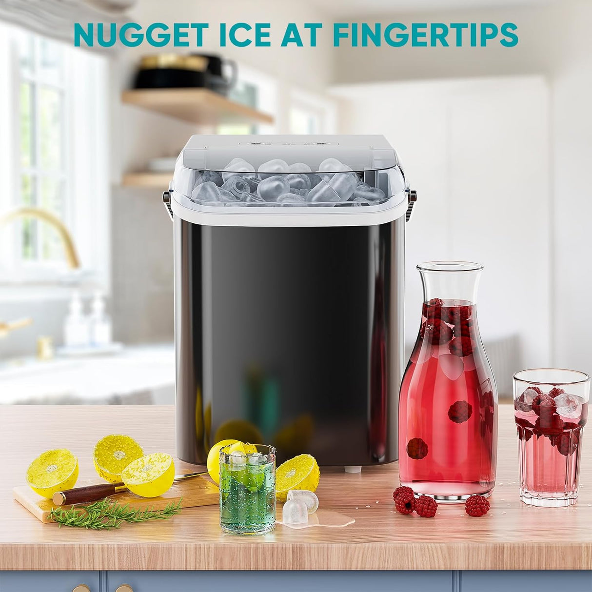 Máquina de Hielo Portátil, 9 Cubos en 6 Min, 26.5lbs/24Hrs