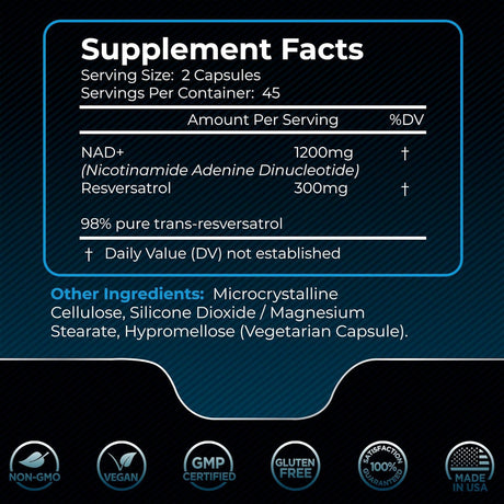 Suplemento de NAD 1500mg Liposomal con Resveratrol - Ultra Fuerte