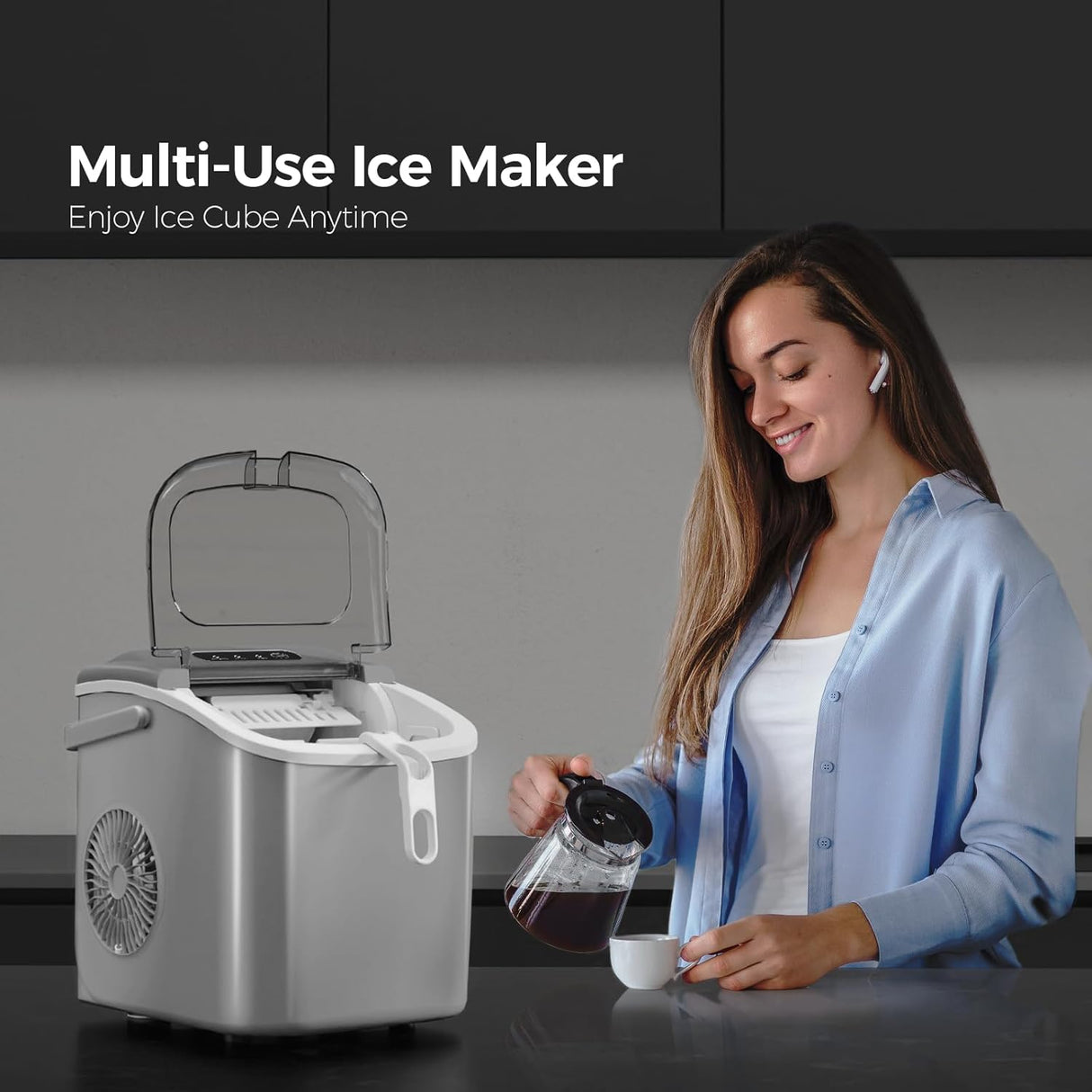 Máquina de Hielo Crzoe, 26Lbs/24H, Limpieza Automática, Modelo