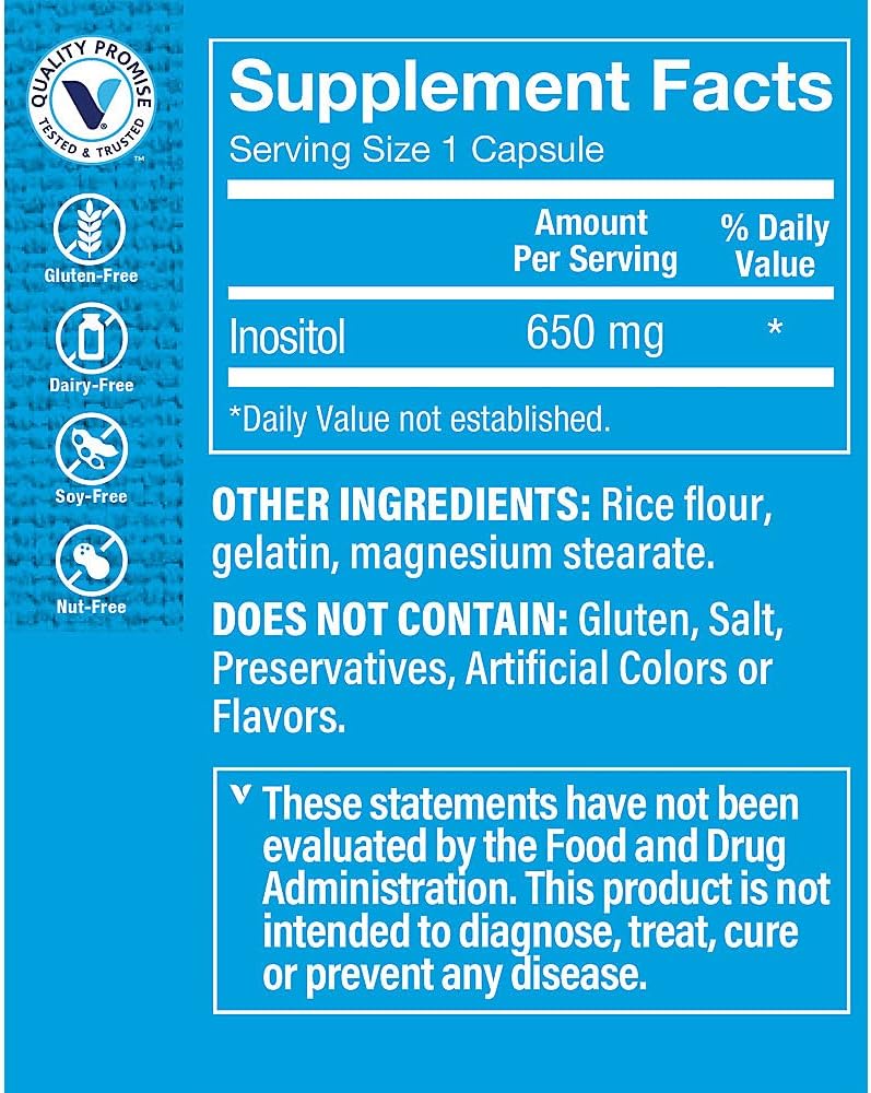 Inositol 650MG The Vitamin Shoppe, Apoya Hígado y Células (100 Cápsulas)