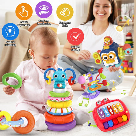 Juguete 4 en 1 para bebés, marca desconocida, piano y cubo.