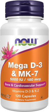 Suplemento D-3 y K-2, 5000 IU/180 mcg, 120 cápsulas