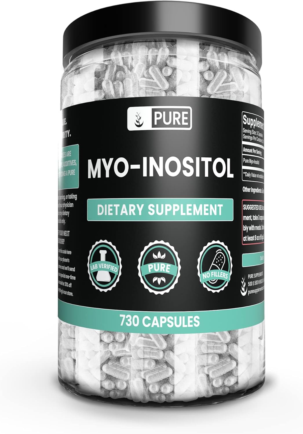 Suplemento Mio-inositol 730 cápsulas sin relleno de magnesio