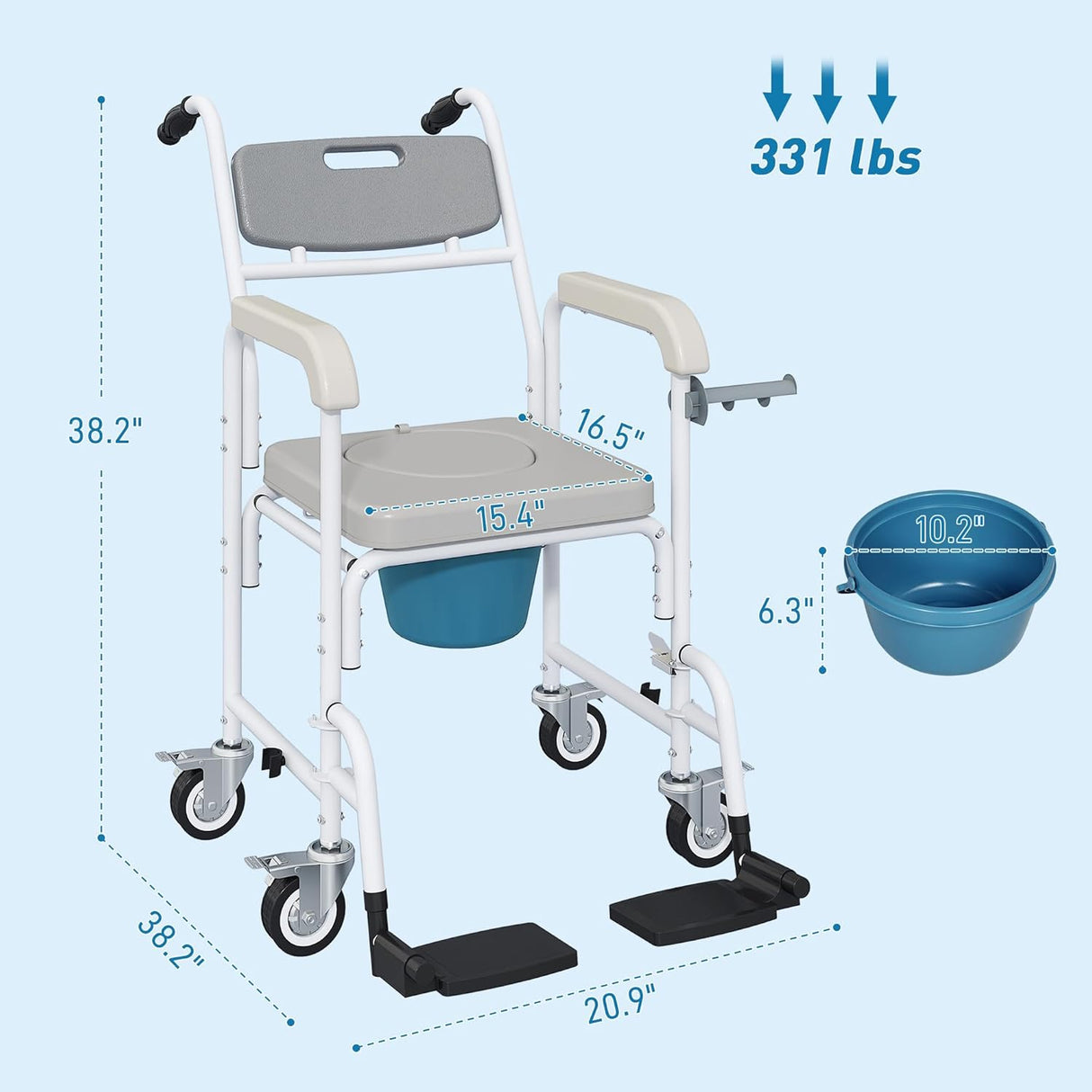 Silla de Ducha HOMCOM 4 en 1 con Ruedas y Respaldo