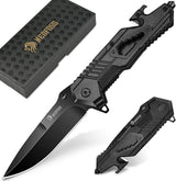Cuchillo plegable de bolsillo EDC 5 en 1 para hombres, negro
