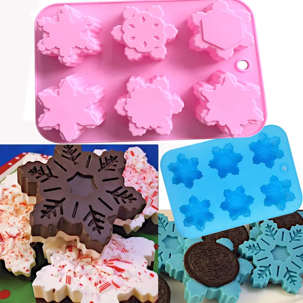 Moldes de silicona copo de nieve, 2 piezas, para galletas