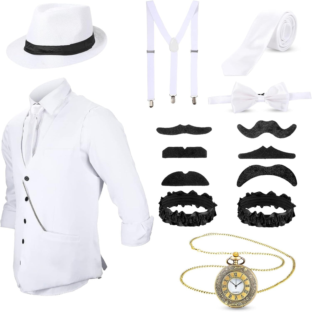 Disfraz de Hombre SATINIOR 1920s con Chaleco, Sombrero y Reloj