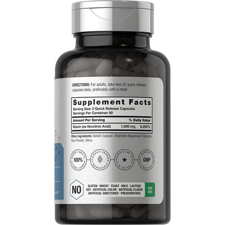 Suplemento Vitamina B3 de niacina 1000 mg 100 cápsulas