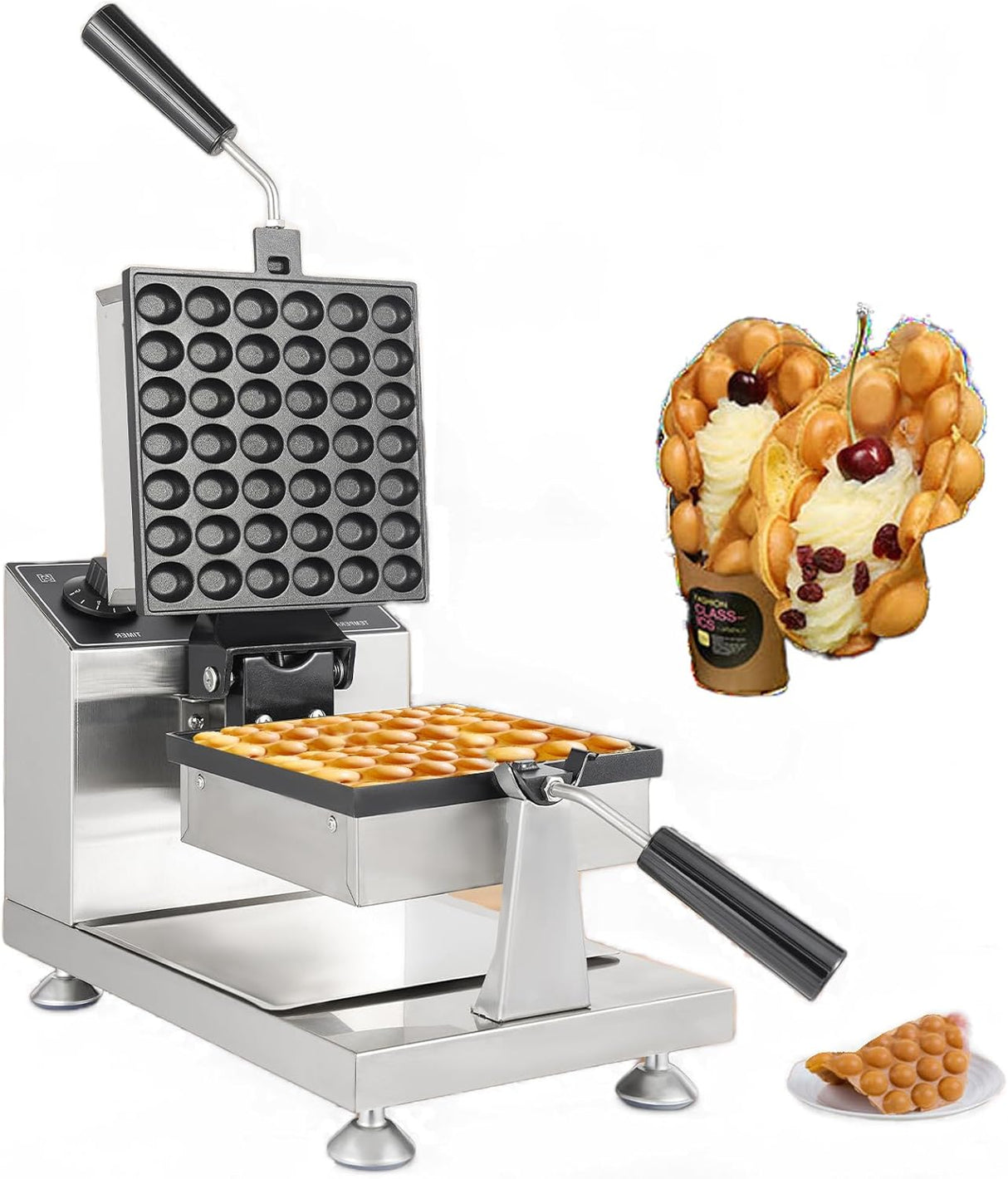 Máquina de Waffles Bubble, 1200W, Teflón, 122-572℉, Comercial