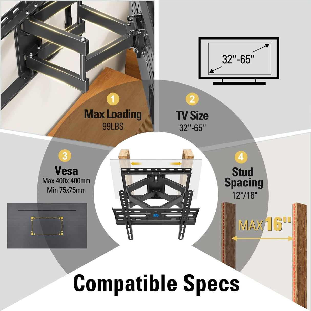 Soporte de TV Mounting Dream 32-65, Articulado, MD2380