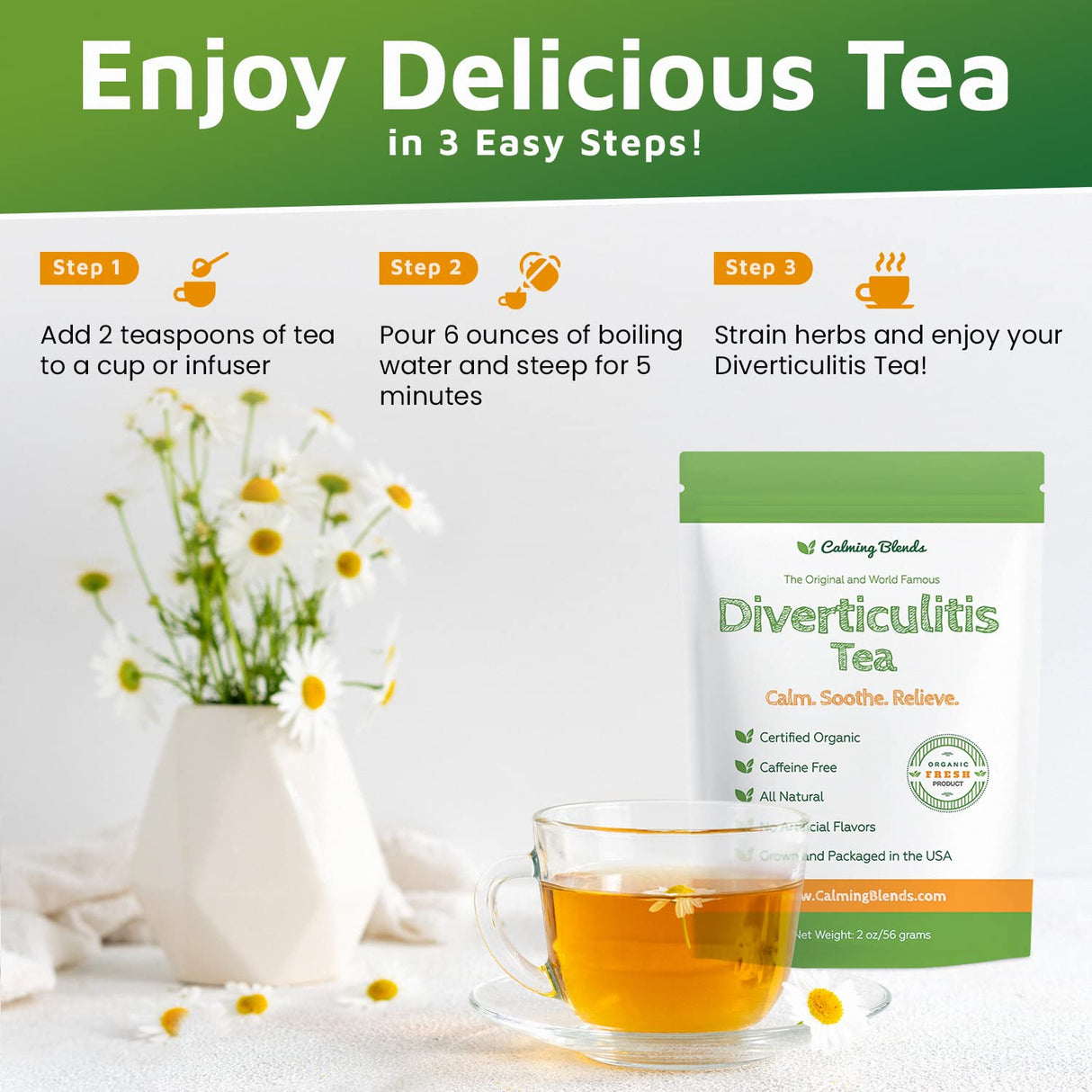 Té para Diverticulitis Calming Blends | Orgánico, Sin Cafeína