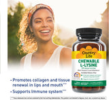 Suplemento L-Lisina Chewable Country Life, Inmunidad y Colágeno