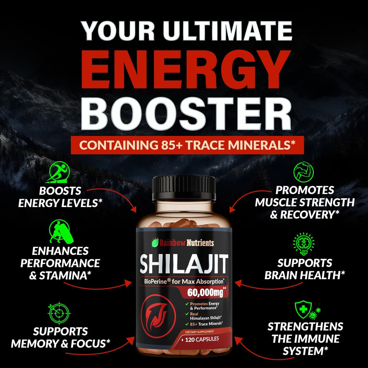 Suplemento puro de cápsulas de Shilajit del Himalaya