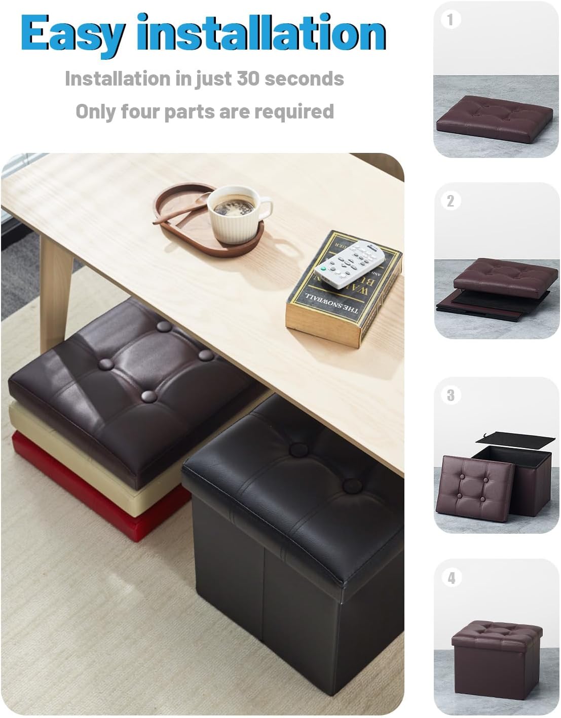 Otoman de almacenamiento plegable, reposapiés, 17 pulgadas
