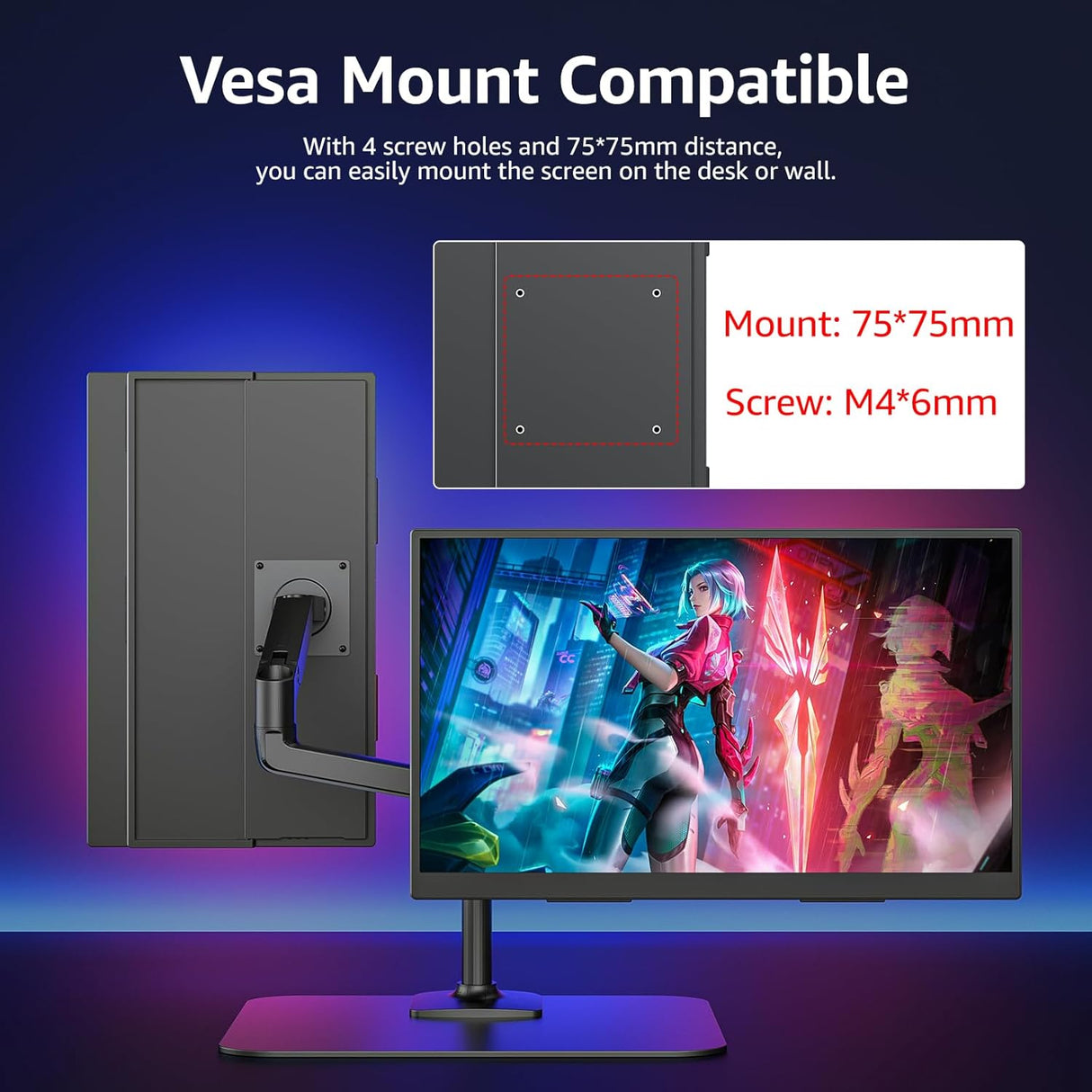 Monitor portátil 18.5 1080P 100Hz USB-C HDMI VESA para juegos