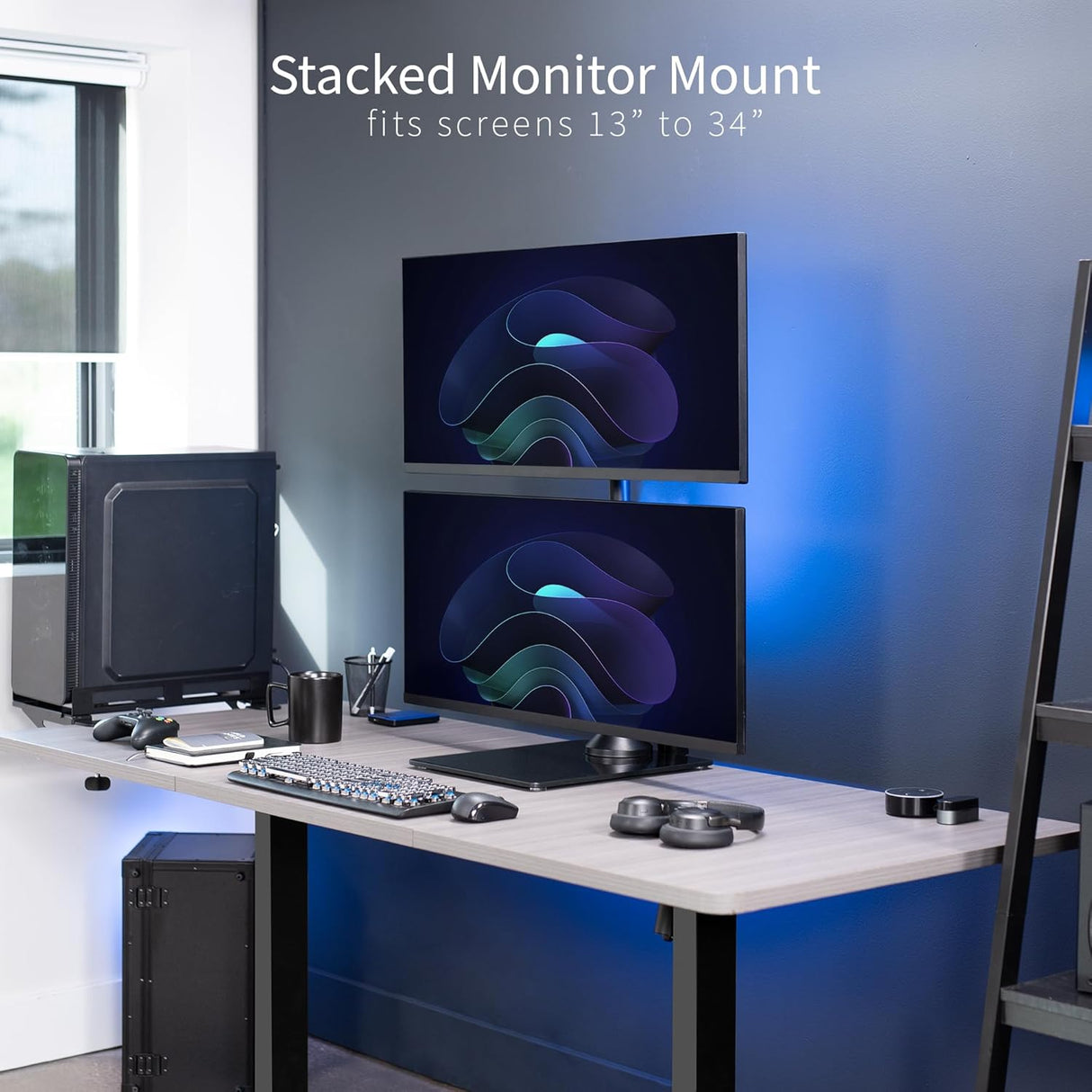 Soporte Doble para Monitores VIVO, Base de Cristal, STAND-V002LG
