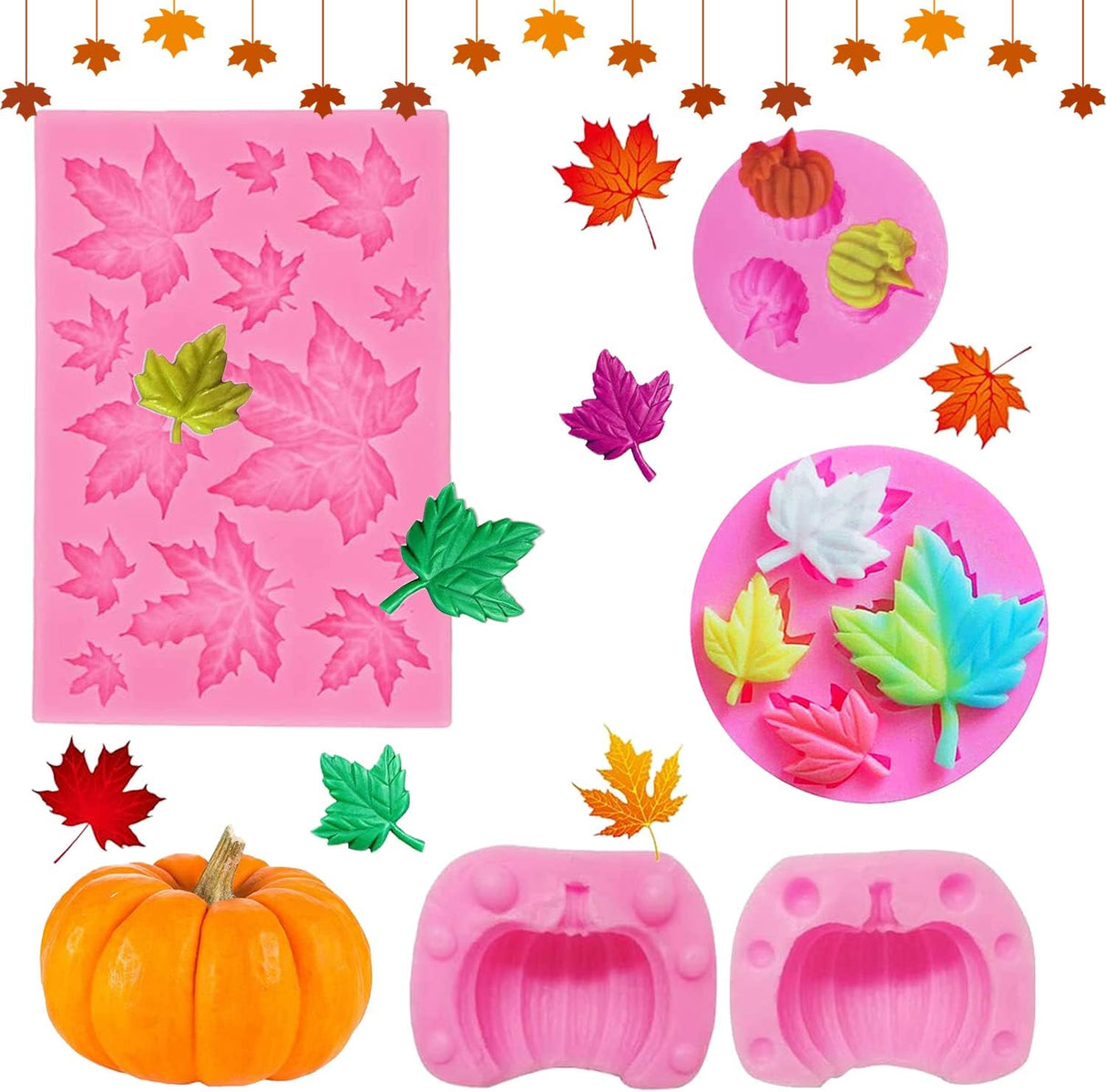 Moldes de Silicona Calabaza y Hojas para Repostería DIY