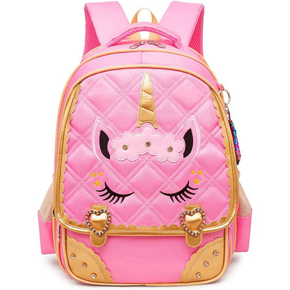 Morral escolar impermeable para niñas de unicornio rosado